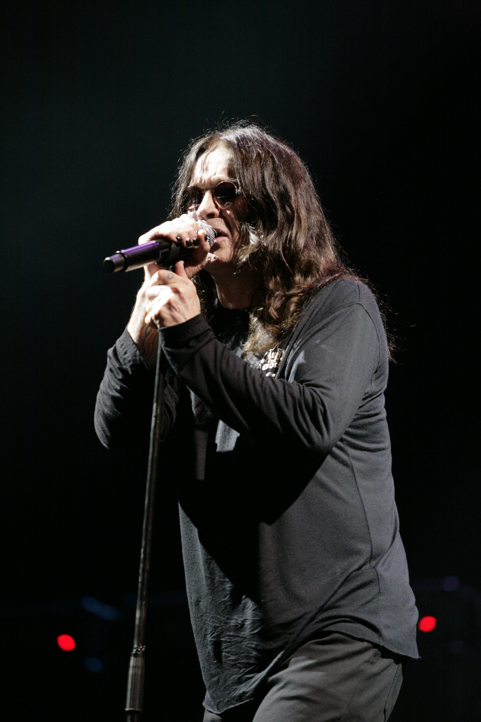 Ozzy Osbourne performing at the microphone at Rock2Wgtn in Wellington.