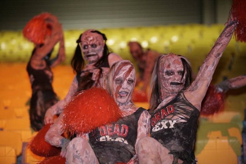 Weta Workshop zombie cheerleader performers live at Rock2Wgtn in Wellington.